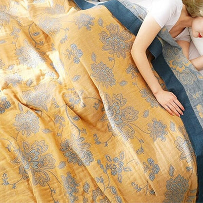 Five-Layer Cotton Gauze Blanket with Jacquard Floral Pattern