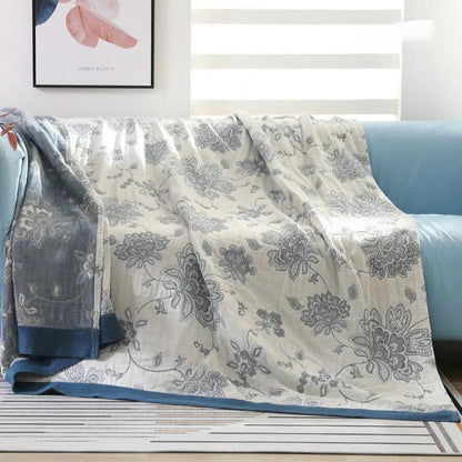 Five-Layer Cotton Gauze Blanket with Jacquard Floral Pattern
