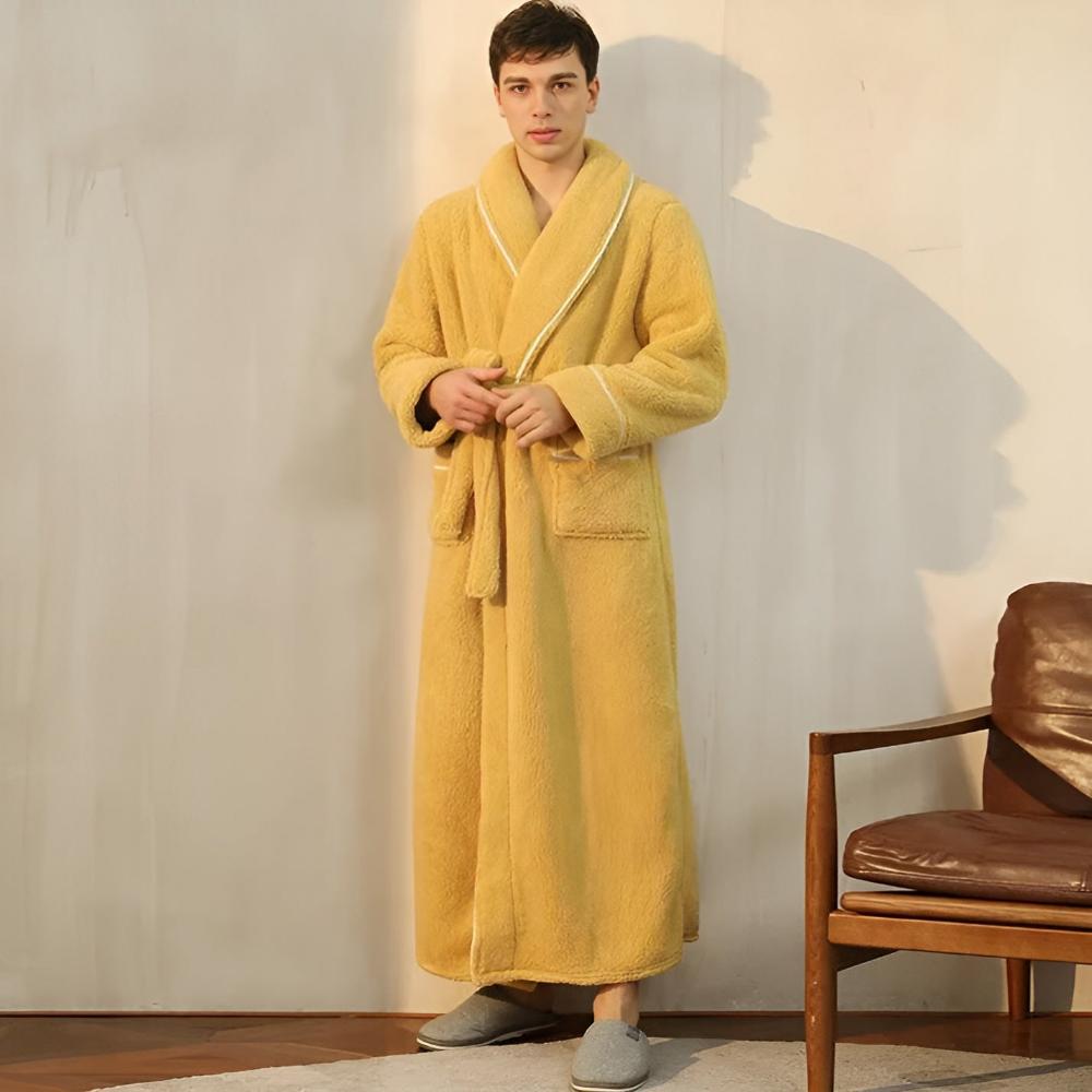 Flannel Fleece Bathrobe – Soft Shawl Collar Robe with Deep Pockets and Adjustable Waist