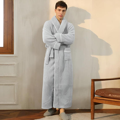 Flannel Fleece Bathrobe – Soft Shawl Collar Robe with Deep Pockets and Adjustable Waist