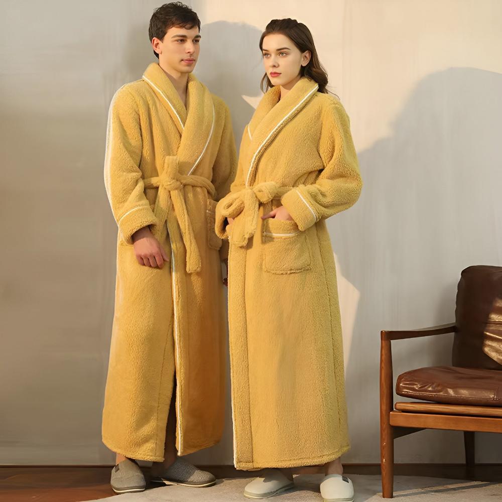 Flannel Fleece Bathrobe – Soft Shawl Collar Robe with Deep Pockets and Adjustable Waist