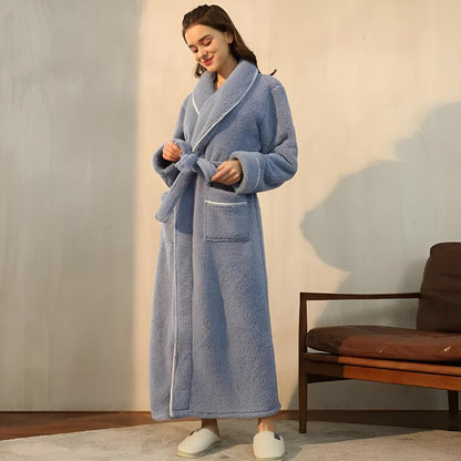 Flannel Fleece Bathrobe – Soft Shawl Collar Robe with Deep Pockets and Adjustable Waist