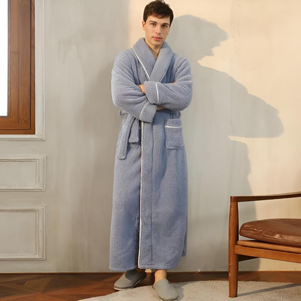 Flannel Fleece Bathrobe – Soft Shawl Collar Robe with Deep Pockets and Adjustable Waist