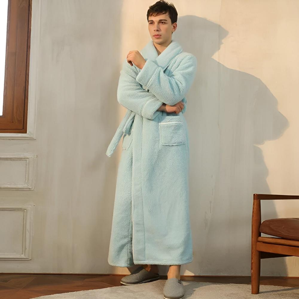 Flannel Fleece Bathrobe – Soft Shawl Collar Robe with Deep Pockets and Adjustable Waist
