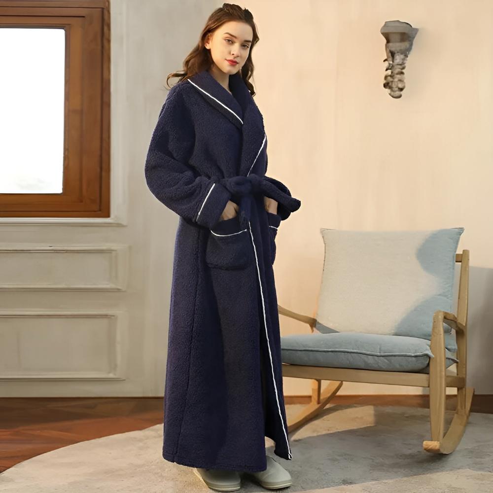 Flannel Fleece Bathrobe – Soft Shawl Collar Robe with Deep Pockets and Adjustable Waist