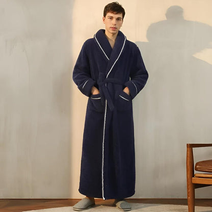 Flannel Fleece Bathrobe – Soft Shawl Collar Robe with Deep Pockets and Adjustable Waist