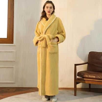 Flannel Fleece Bathrobe – Soft Shawl Collar Robe with Deep Pockets and Adjustable Waist