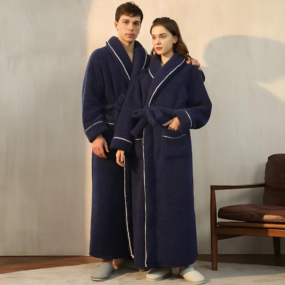 Flannel Fleece Bathrobe – Soft Shawl Collar Robe with Deep Pockets and Adjustable Waist