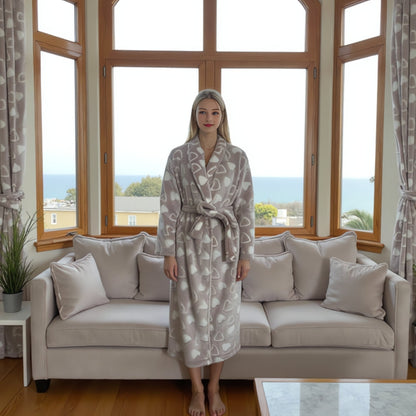 Flannel Fleece Bathrobe with Shawl Collar, Two Pockets and Adjustable Belt