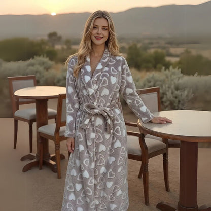 Flannel Fleece Bathrobe with Shawl Collar, Two Pockets and Adjustable Belt