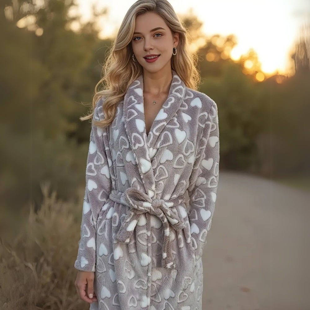 Flannel Fleece Bathrobe with Shawl Collar, Two Pockets and Adjustable Belt