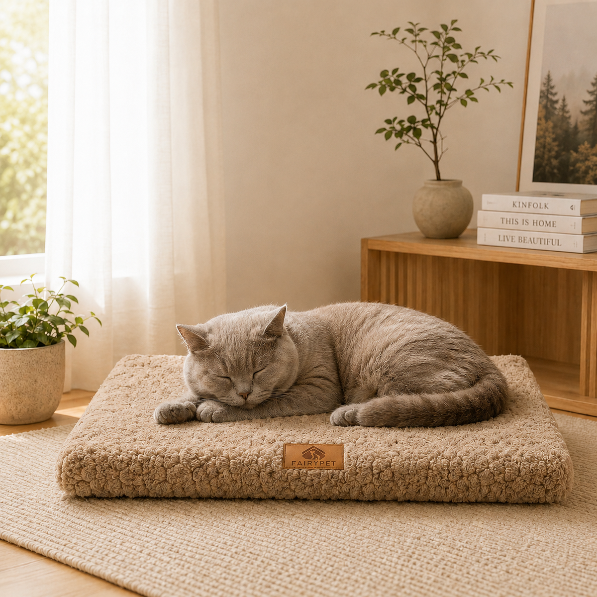 Flat Orthopedic Foam Dog Mat with Removable Faux Fur Cover and Anti Slip Base