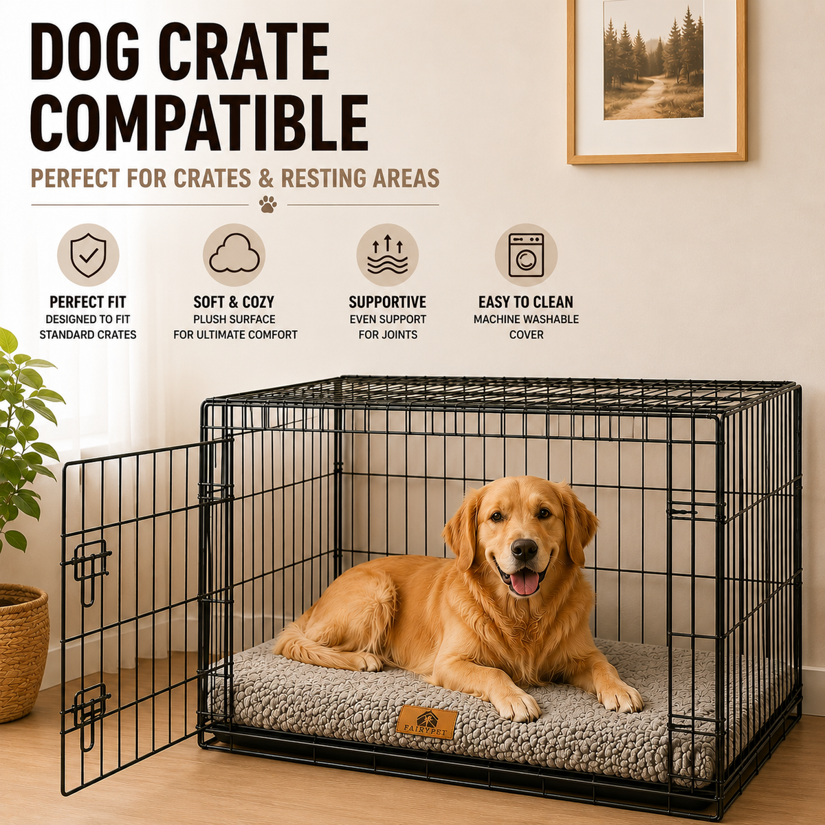 Flat Orthopedic Foam Dog Mat with Removable Faux Fur Cover and Anti Slip Base