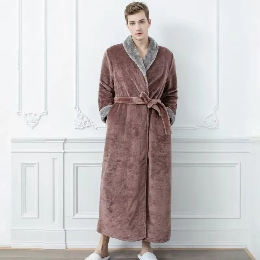 Fleece Bathrobe with Velvet-Soft Microfibre Texture and Contrast Trim