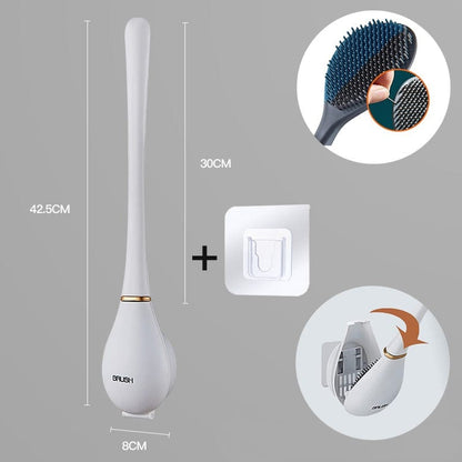Flexible Silicone Toilet Brush with Flat Head and Wall Mount Holder