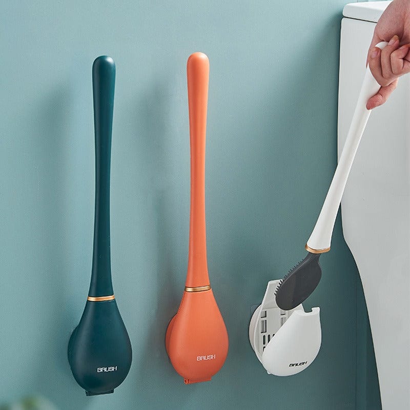 Flexible Silicone Toilet Brush with Flat Head and Wall Mount Holder