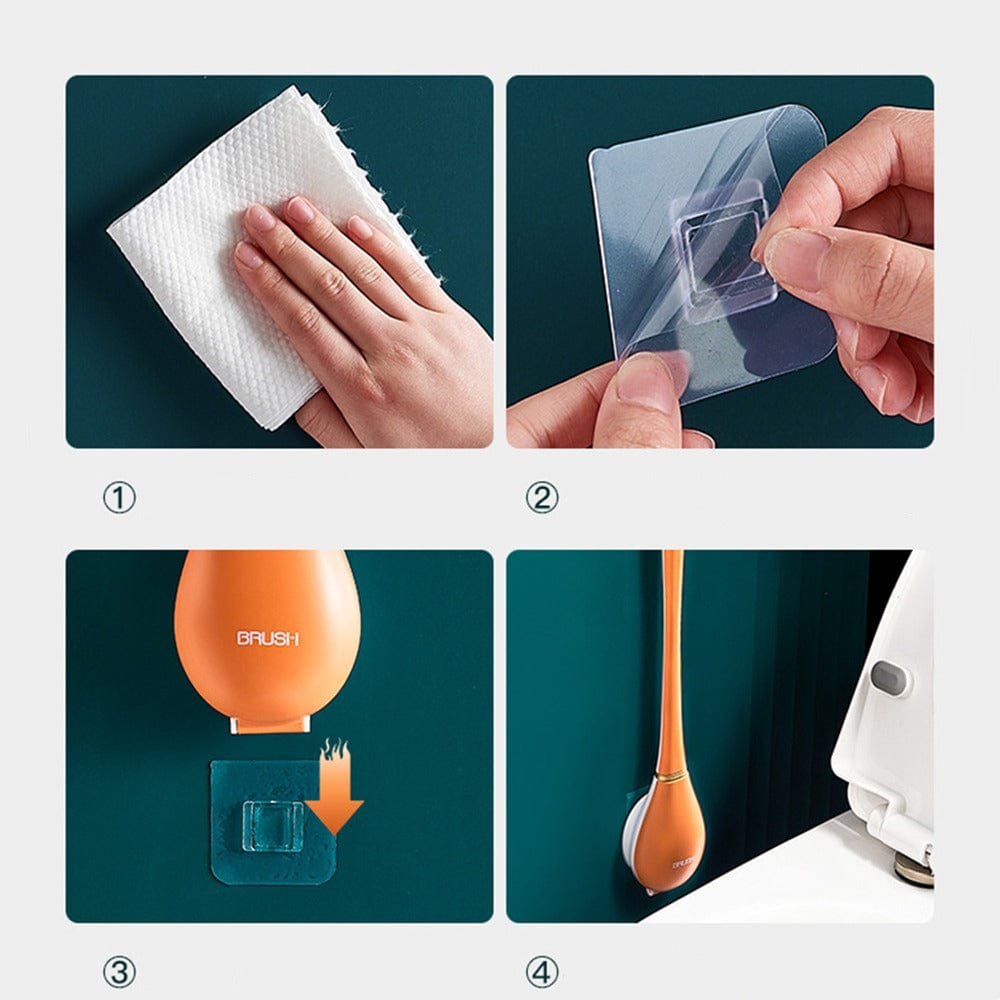 Flexible Silicone Toilet Brush with Flat Head and Wall Mount Holder