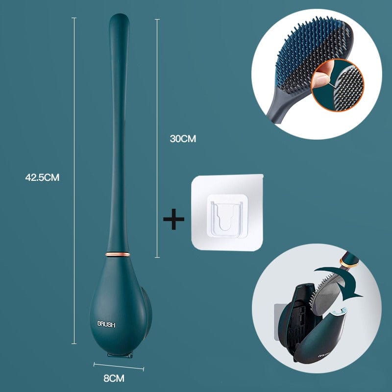 Flexible Silicone Toilet Brush with Flat Head and Wall Mount Holder