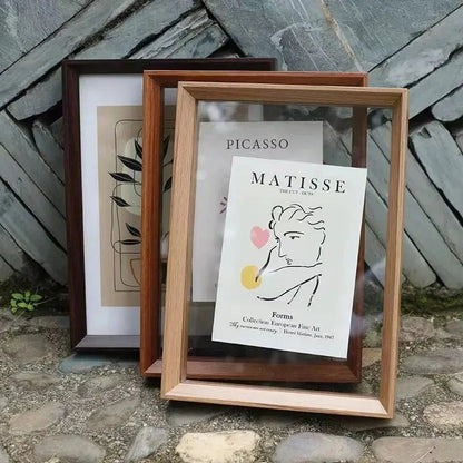 Floating Wooden Picture Frame with Glass on Both Sides for Art and Posters