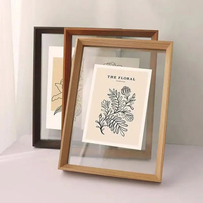 Floating Wooden Picture Frame with Glass on Both Sides for Art and Posters