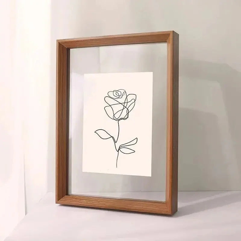 Floating Wooden Picture Frame with Glass on Both Sides for Art and Posters
