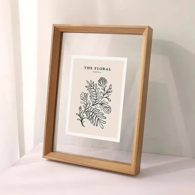 Floating Wooden Picture Frame with Glass on Both Sides for Art and Posters