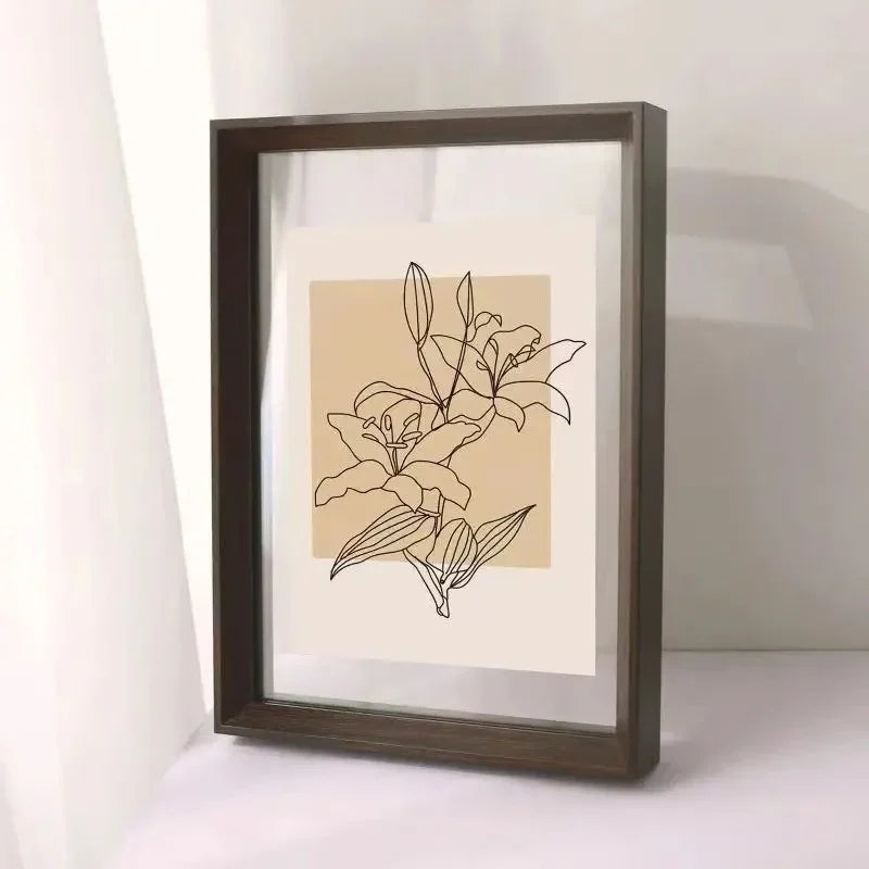 Floating Wooden Picture Frame with Glass on Both Sides for Art and Posters