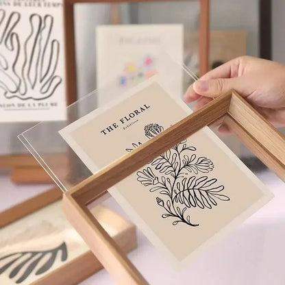 Floating Wooden Picture Frame with Glass on Both Sides for Art and Posters