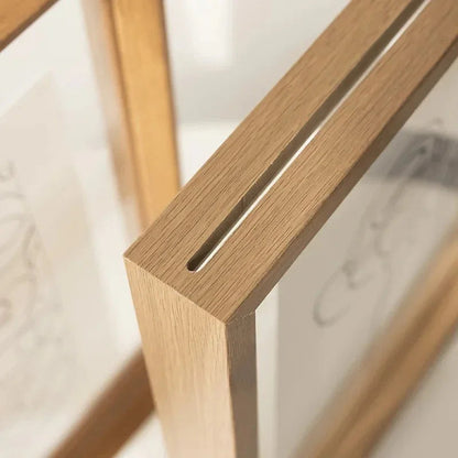 Floating Wooden Picture Frame with Glass on Both Sides for Art and Posters