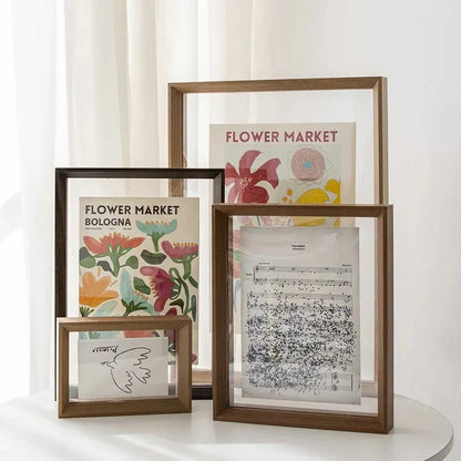 Floating Wooden Picture Frame with Glass on Both Sides for Art and Posters