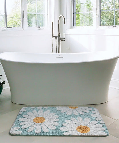 Floral Polyester Bath Mat with Soft Textured Pile and Non-Slip Backing