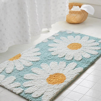 Floral Polyester Bath Mat with Soft Textured Pile and Non-Slip Backing