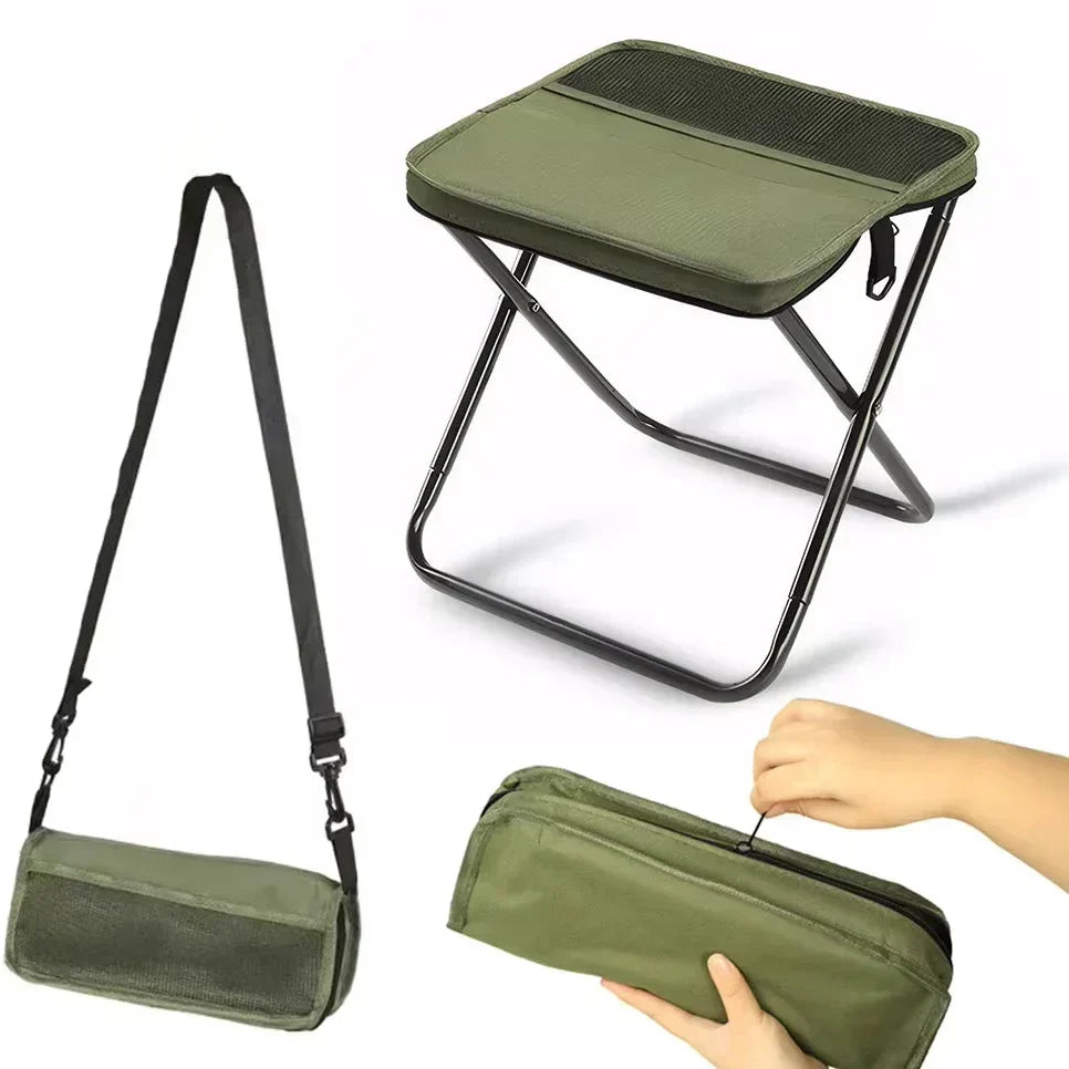 Foldable Camping Stool with Carbon Steel Frame and Carry Case