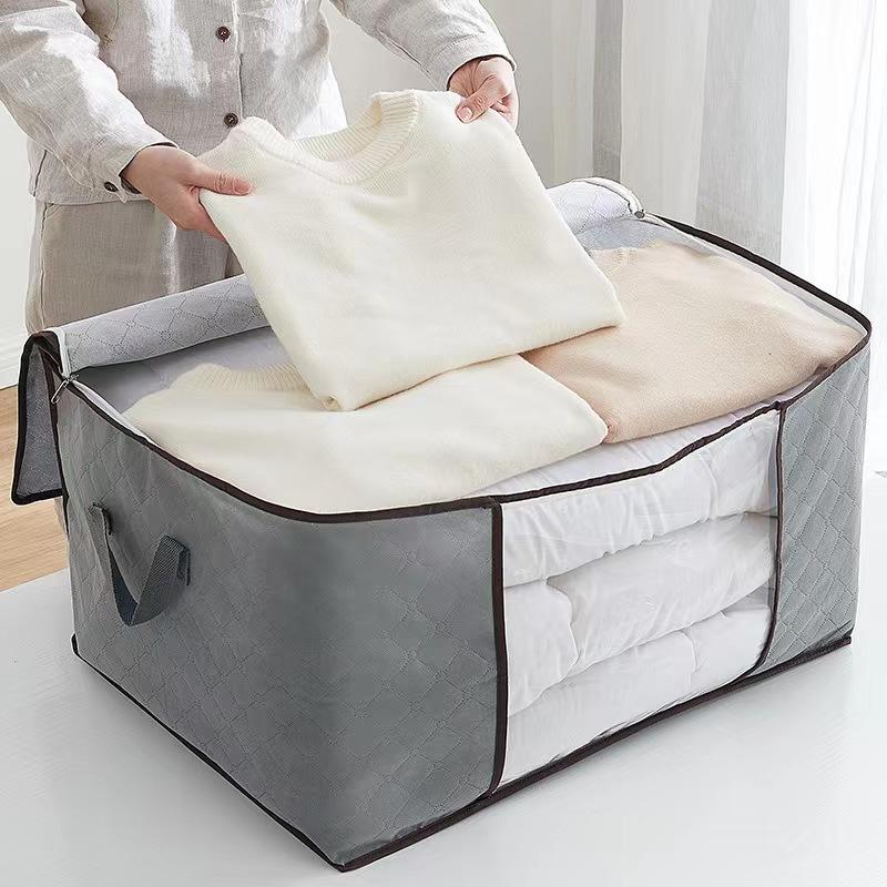Foldable Fabric Storage Bag with Transparent Window and Reinforced Handles