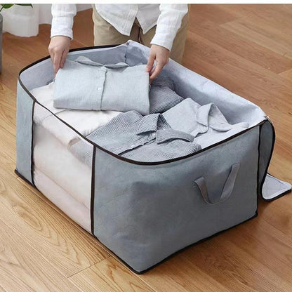 Foldable Fabric Storage Bag with Transparent Window and Reinforced Handles