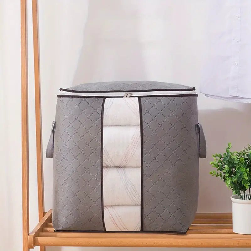 Foldable Fabric Storage Bag with Transparent Window and Reinforced Handles