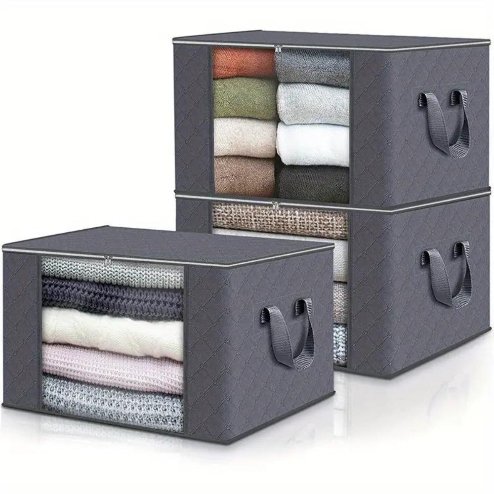 Foldable Fabric Storage Bag with Transparent Window and Reinforced Handles
