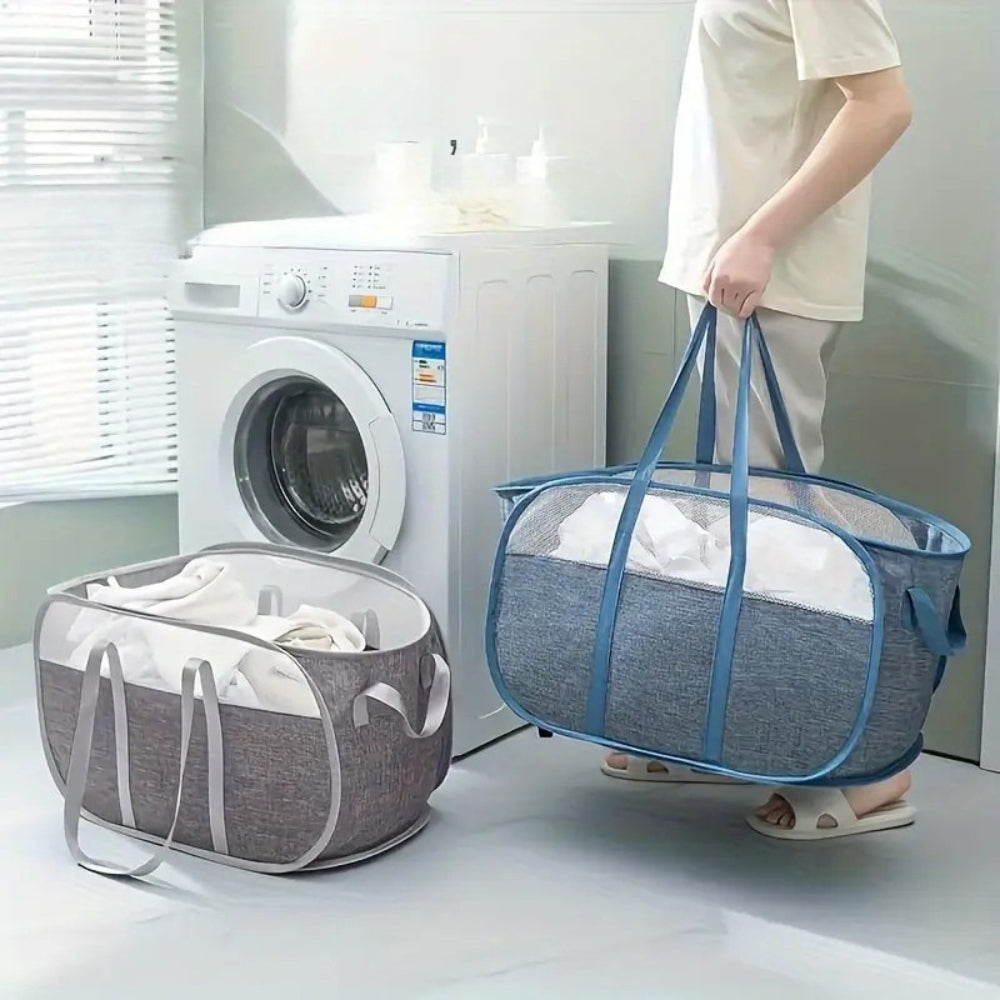 Foldable Laundry Basket – Oxford Fabric with Breathable Mesh Panels and Reinforced Handles