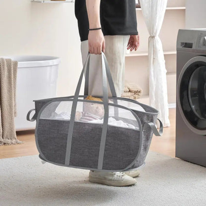 Foldable Laundry Basket – Oxford Fabric with Breathable Mesh Panels and Reinforced Handles