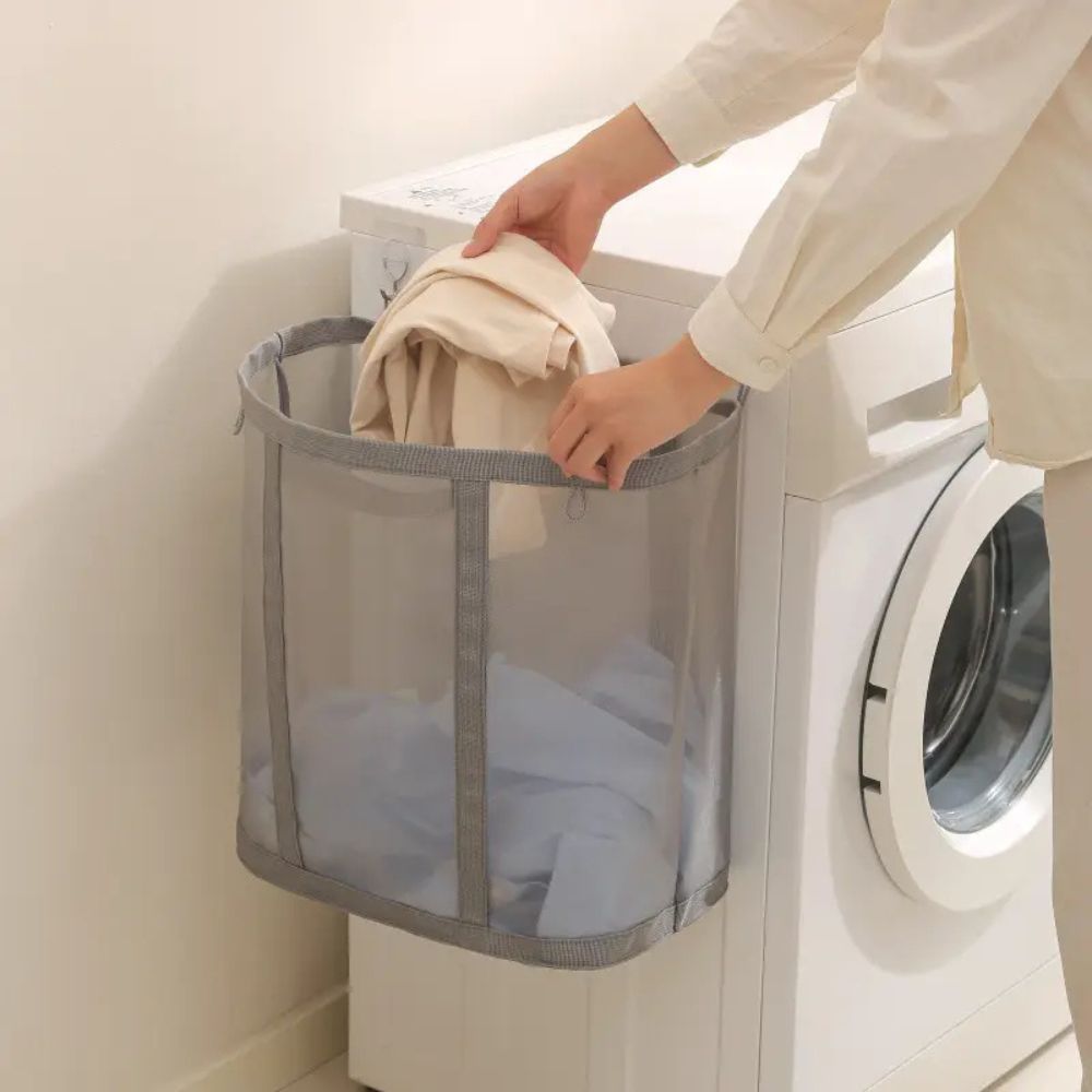 Foldable Mesh Laundry Hamper with Hanging Loop for Bedroom, Bathroom and Laundry Room