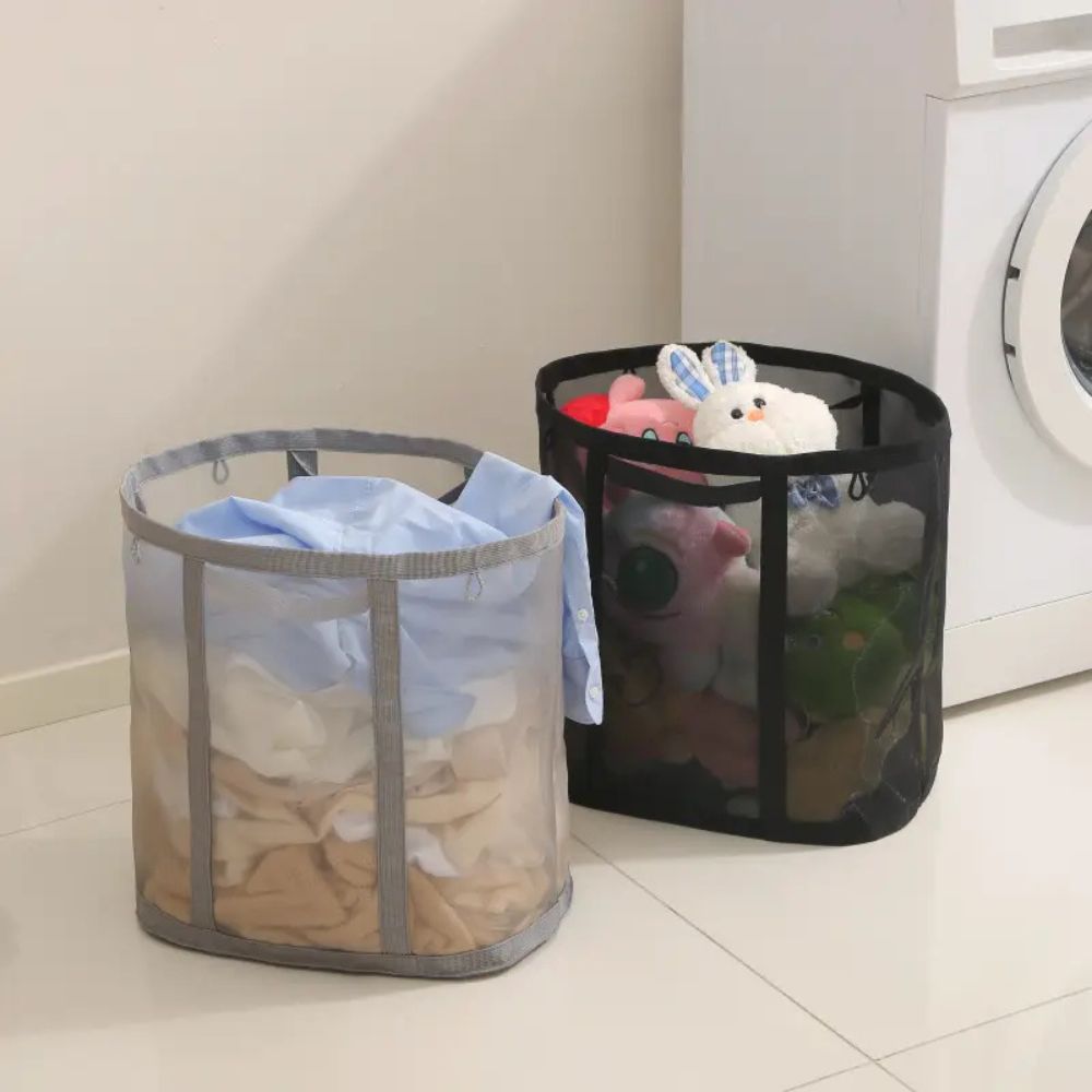 Foldable Mesh Laundry Hamper with Hanging Loop for Bedroom, Bathroom and Laundry Room