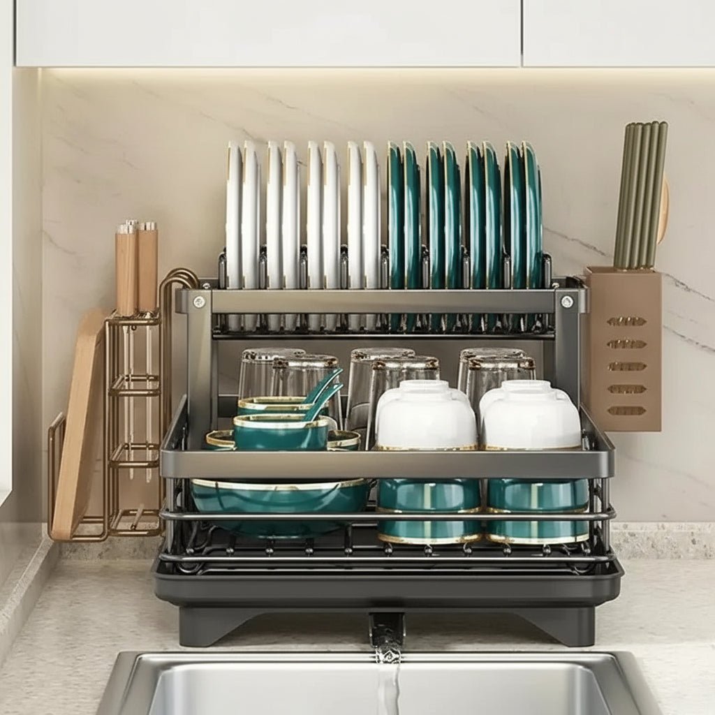 Foldable Stainless Steel Dish Drying Rack with Non-Slip Silicone Feet