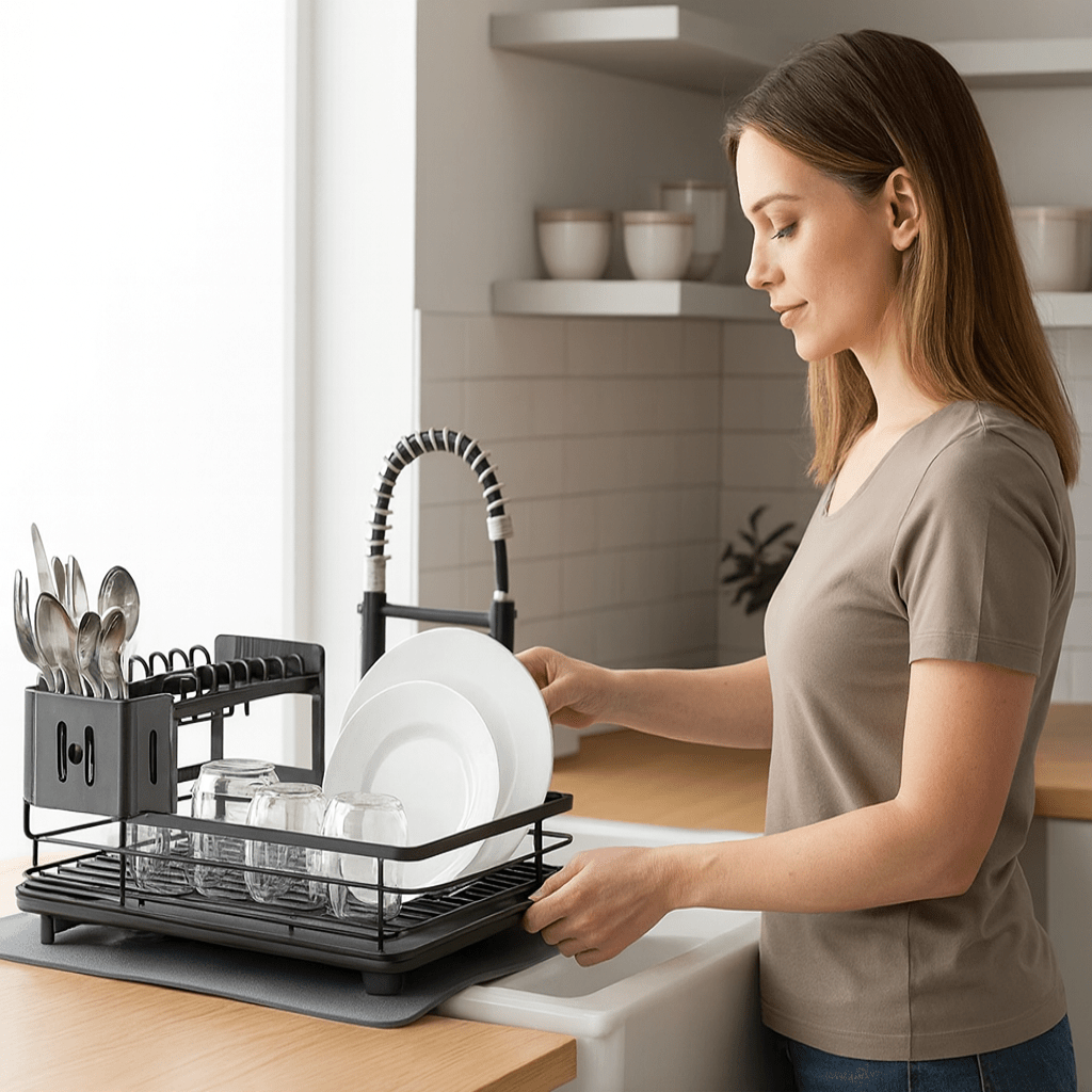 Foldable Stainless Steel Dish Drying Rack with Non-Slip Silicone Feet