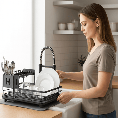 Foldable Stainless Steel Dish Drying Rack with Non-Slip Silicone Feet