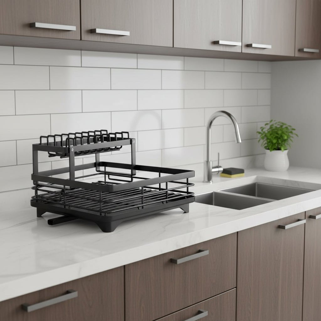 Foldable Stainless Steel Dish Drying Rack with Non-Slip Silicone Feet
