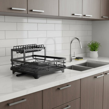 Foldable Stainless Steel Dish Drying Rack with Non-Slip Silicone Feet