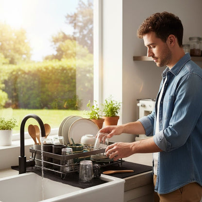 Foldable Stainless Steel Dish Drying Rack with Non-Slip Silicone Feet