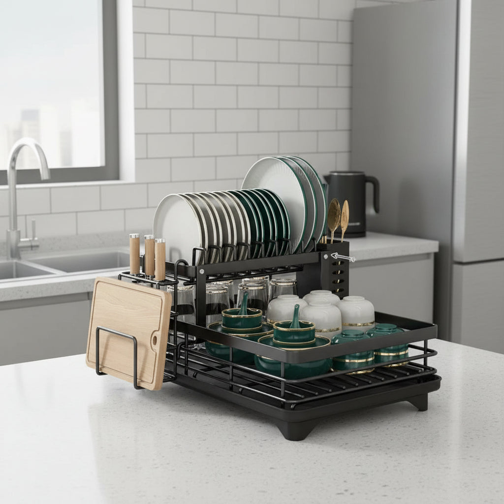 Foldable Stainless Steel Dish Drying Rack with Non-Slip Silicone Feet