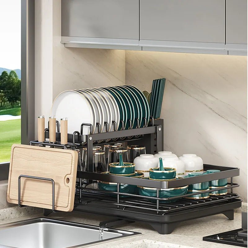 Foldable Stainless Steel Dish Drying Rack with Non-Slip Silicone Feet