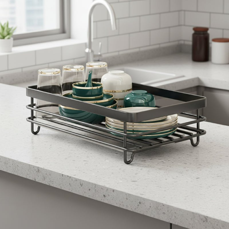 Foldable Stainless Steel Dish Drying Rack with Non-Slip Silicone Feet